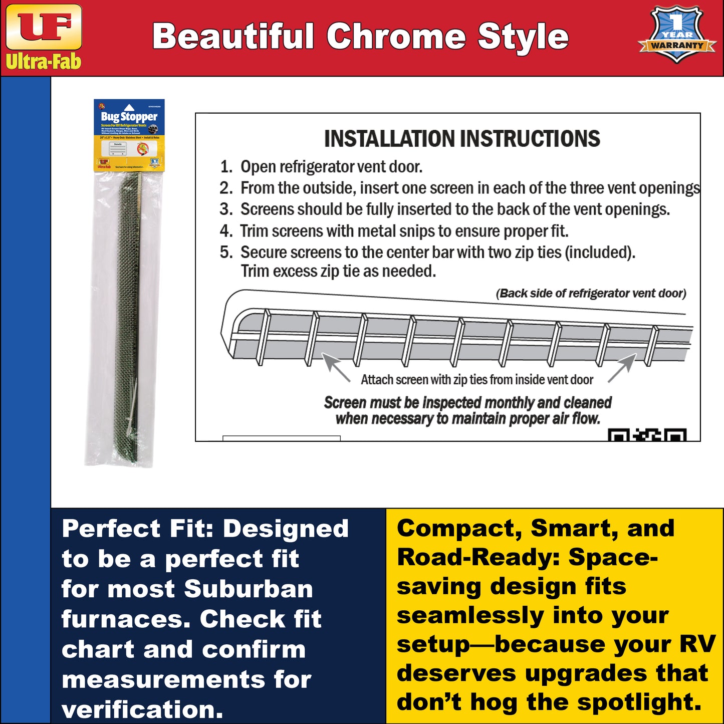 Ultra-Fab Bug Stopper – Fits Dometic RV Refrigerator (53-945200)