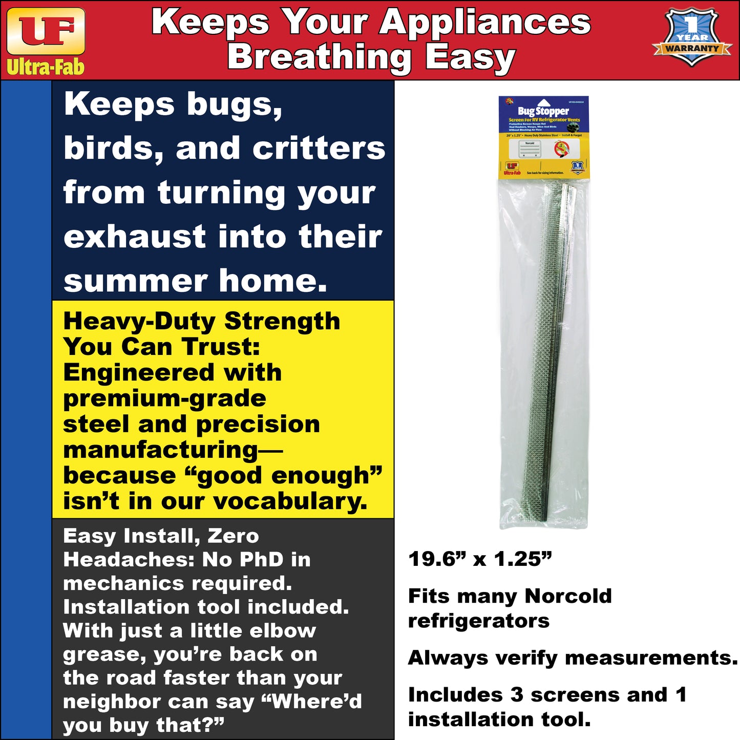 Ultra-Fab Bug Stopper – Fits Norcold Refrigerator (53-945210)