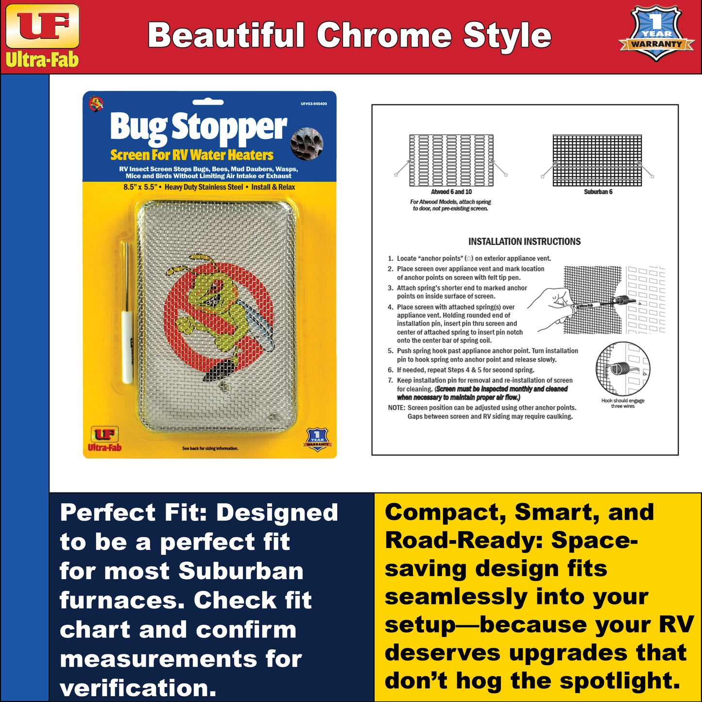 Ultra-Fab Bug Stopper – Fits Atwood & Suburban Water Heaters (53-945400)