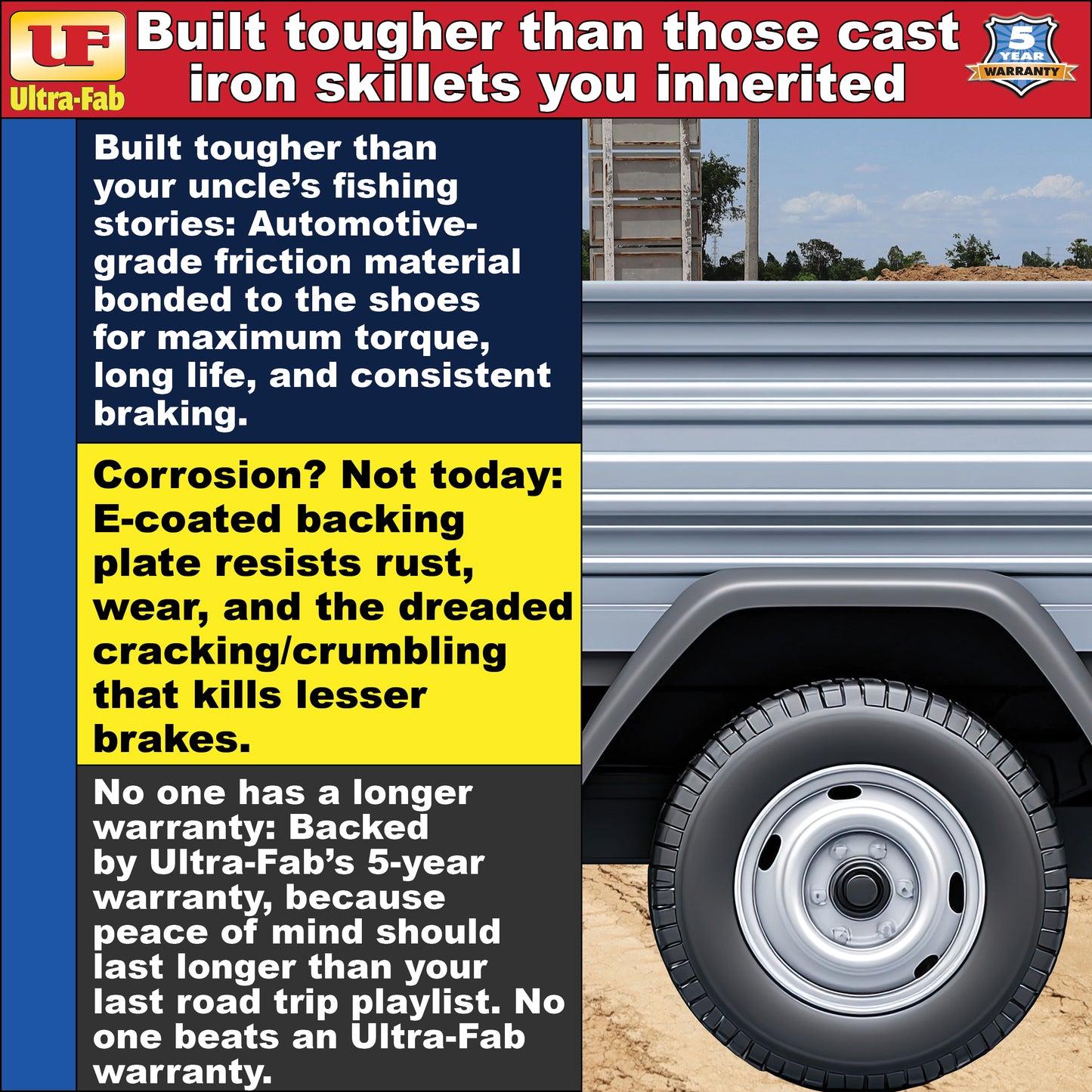 Ultra-Fab Self-Adjusting Trailer Brake Assembly – 12-1/4" x 4", 10,000 lb, Left Hand (Driver Side), Bulk (48-979220)