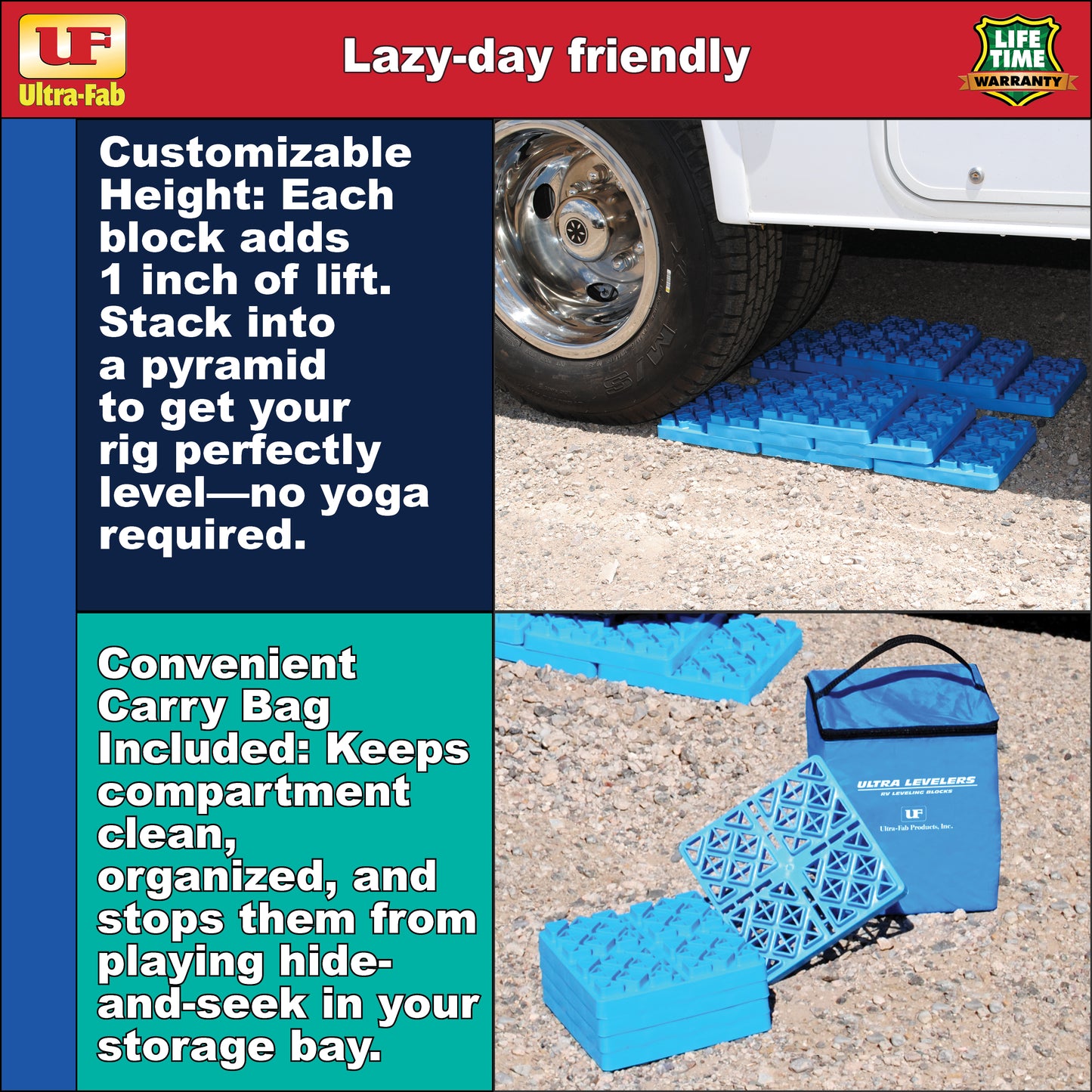 Ultra-Fab RV Leveling Blocks – 4-Pack, Heavy-Duty Interlocking Design (48-979050)