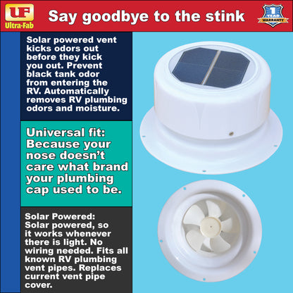 Ultra-Fab Solar Powered Plumbing Vent Fan – RV Roof Ventilation (53-945001)