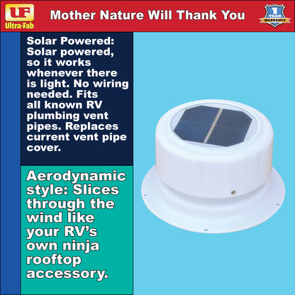 Ultra-Fab Solar Powered Plumbing Vent Fan – RV Roof Ventilation (53-945001)