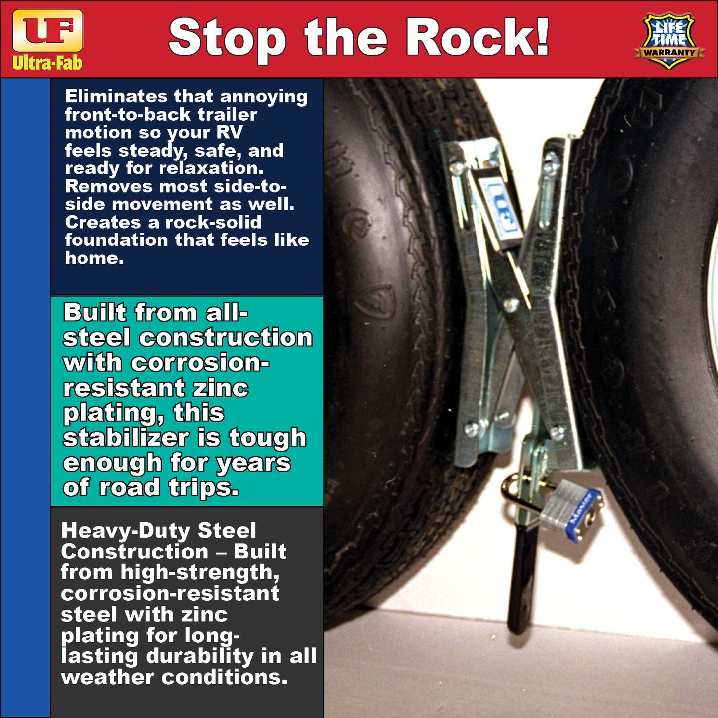 Ultra-Fab Chock & Lock – 1-Pack, Heavy-Duty RV Wheel Stabilizer (21-001060)