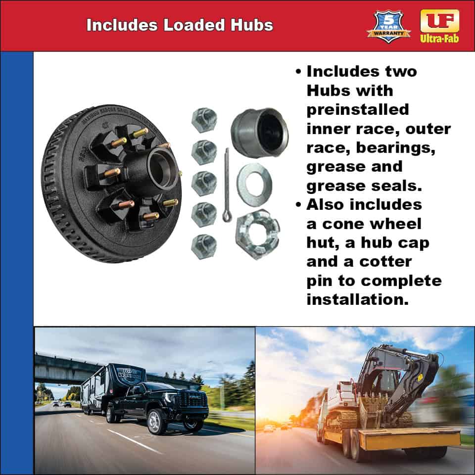 Brake & Hub Kit (2 Manual-Adjusting Brakes 12" x 2" AND 2 Loaded Hubs, 12")  7000lb Capacity (48-979611) image 3