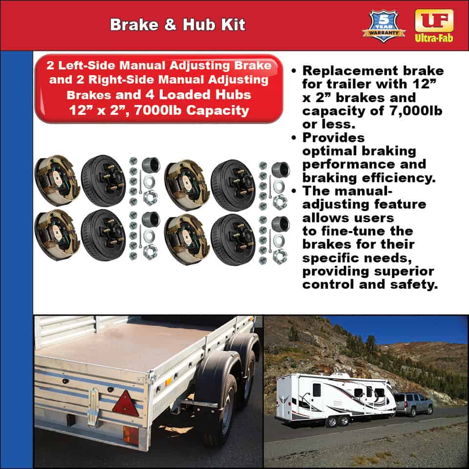 Brake & Hub Kit (4 Manual-Adjusting Brakes 12" x 2" AND 4 Loaded Hubs, 12")  7000lb Capacity (48-979612) image 1